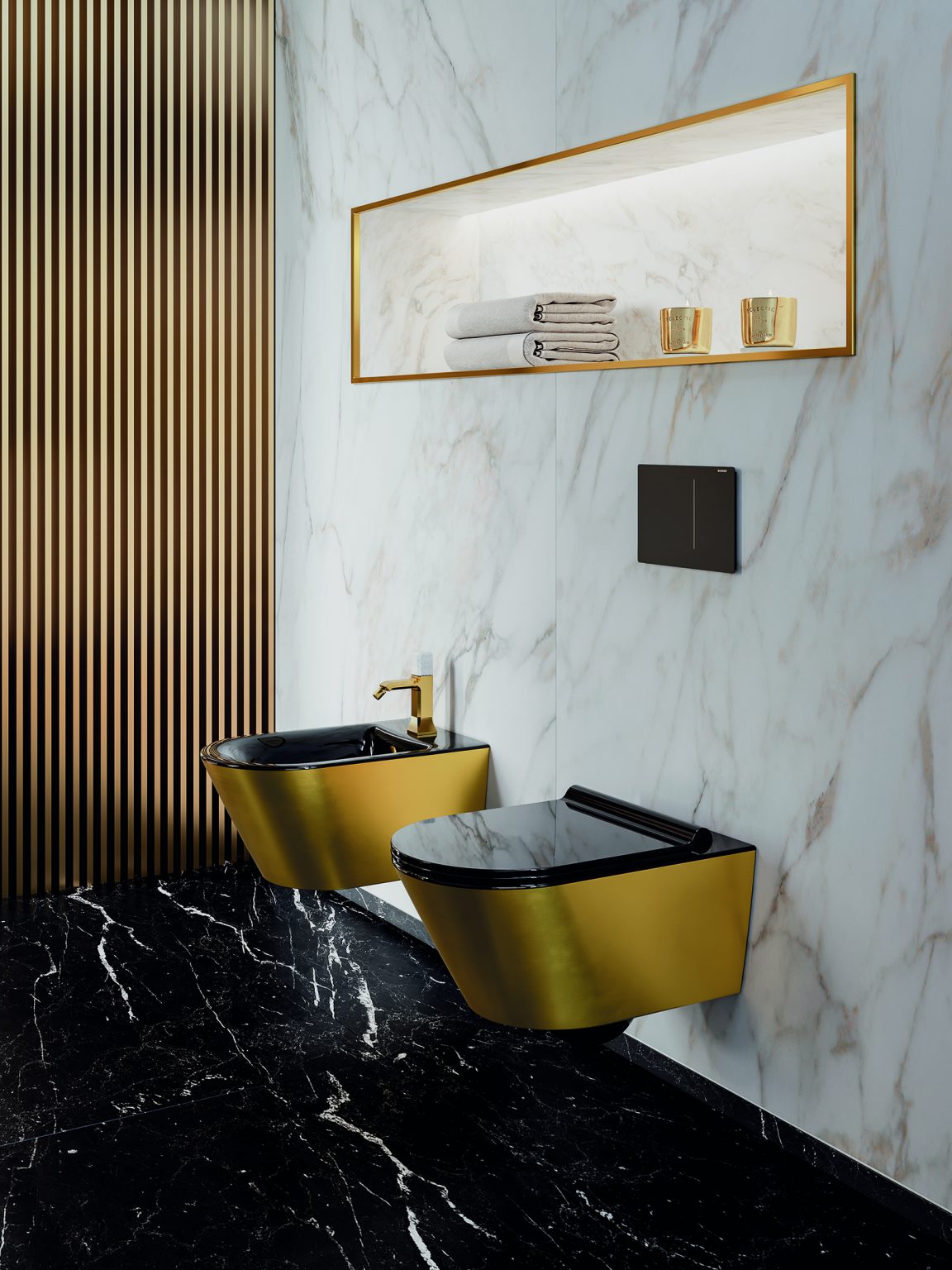 designové moderní WC černá zlatá Catalano